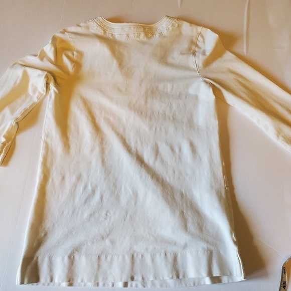 Lilly Pulitzer White Embroidered Trim Stretch Knit 3/4 Sleeve Tunic Sz xs - Picture 2 of 10
